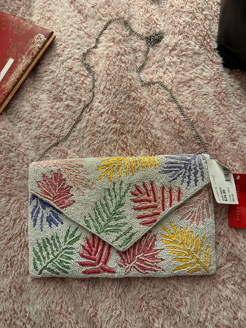 Beaded Tropical Leaf Envelope Clutch - Multicolor
